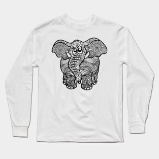 Elephant Zentangle - Black Lace Long Sleeve T-Shirt